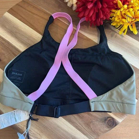 PrAna Womens Baja Bound Adjustable Swim Top LARGE in Black Color Block - Picture 2 of 5